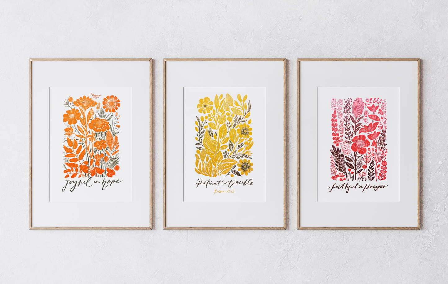Romans 12:12 Floral Set of Three Prints