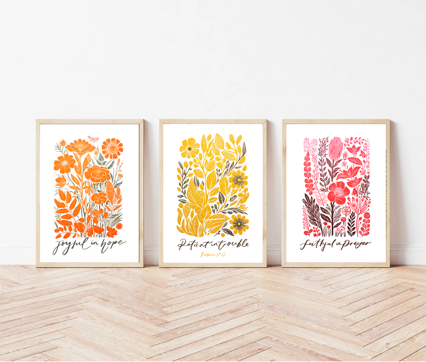Romans 12:12 Floral Set of Three Prints