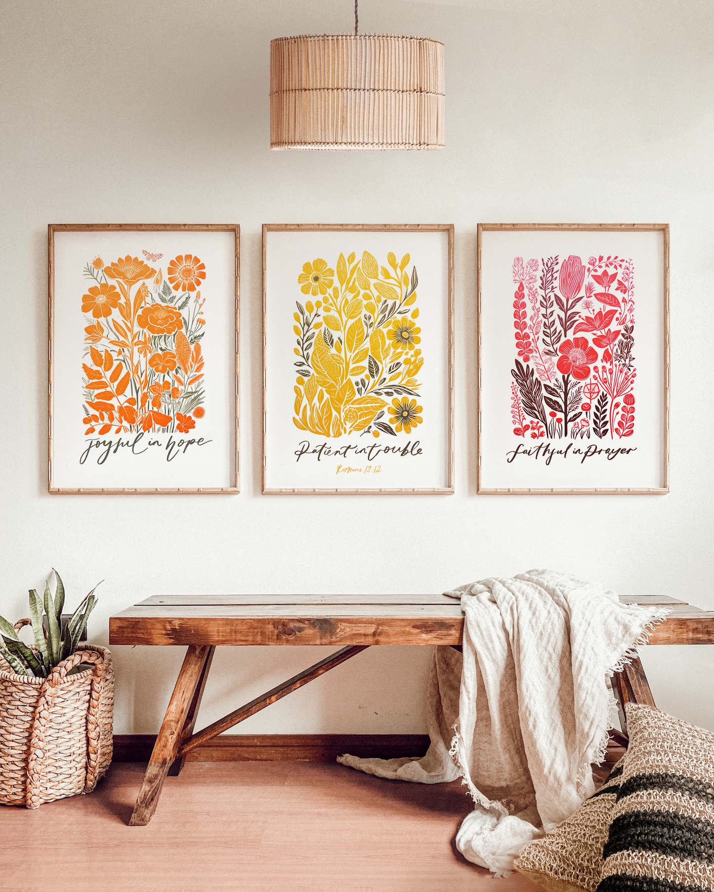 Romans 12:12 Floral Set of Three Prints